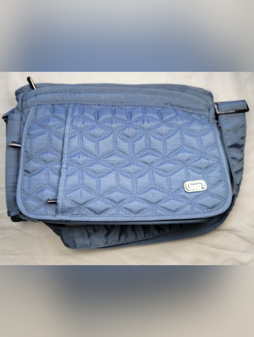 Lug Blue Quilted Geometric Shoulder Bag Zip Top Adjustable Strap